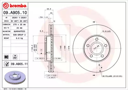 Тормозной диск BREMBO 09.A905.11