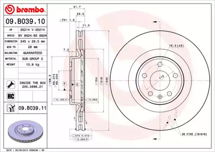 Тормозной диск BREMBO 09.B039.11