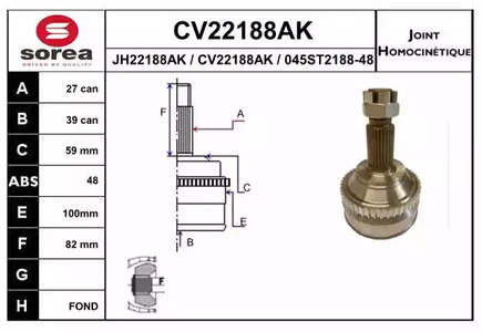 Шарнирный комплект приводного вала EAI CV22188AK