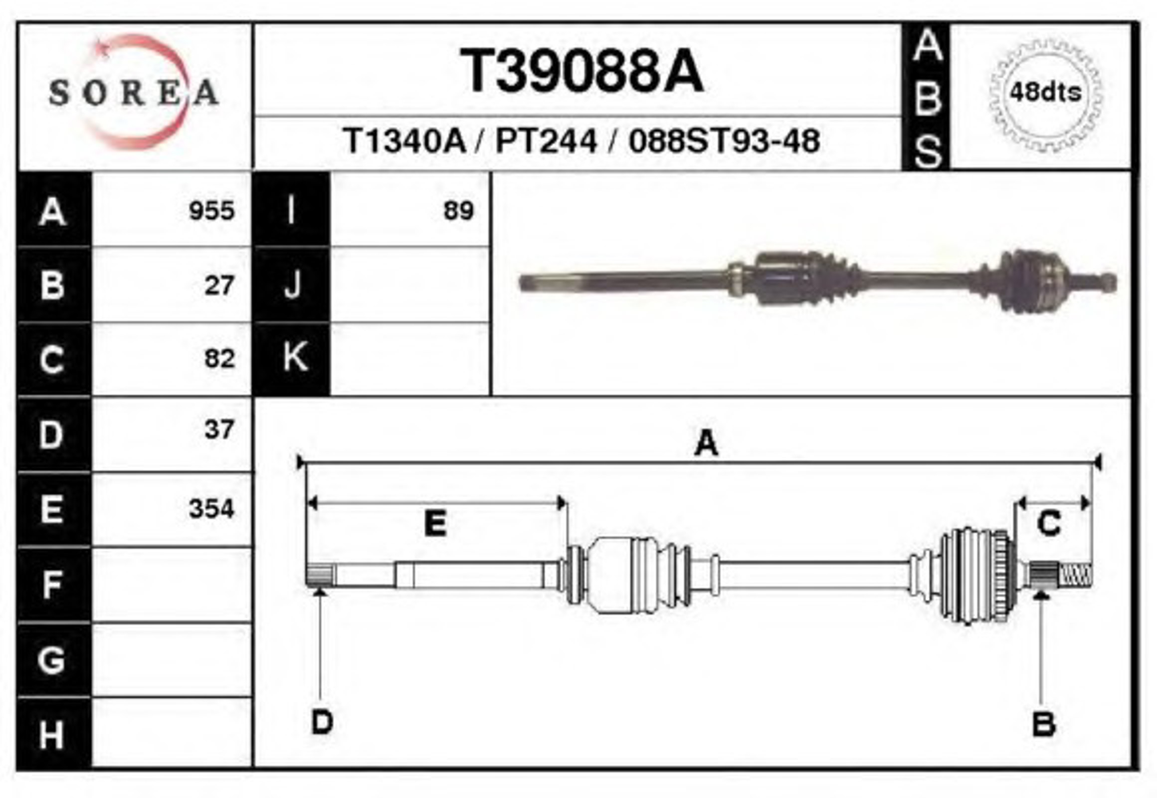 Полуось EAI T39088A