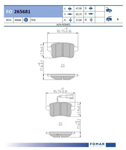 Fo 265681 колодки дисковые задние FOMAR FRICTION FO 265681