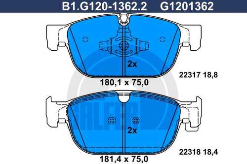 Колодки тормозные дисковые /комплект 4 шт/ GALFER B1-G120-1362-2
