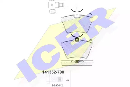 Комплект тормозных колодок дискового тормоза ICER 141352-700