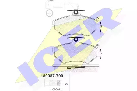 Комплект тормозных колодок дискового тормоза ICER 180987-700