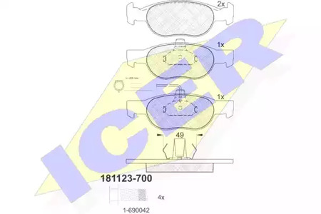 Комплект тормозных колодок дискового тормоза ICER 181123-700