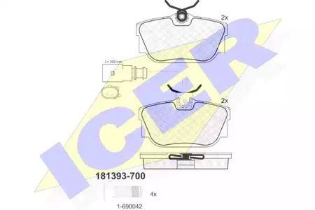 Комплект тормозных колодок дискового тормоза ICER 181393-700