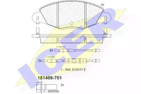 Комплект тормозных колодок дискового тормоза ICER 181406-701
