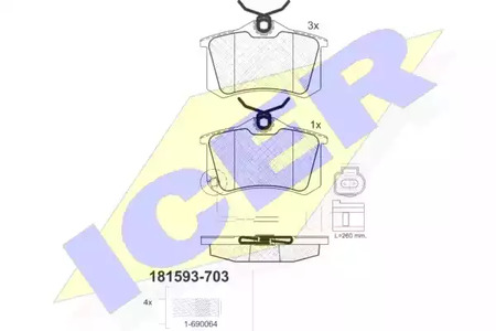 Комплект тормозных колодок дискового тормоза ICER 181593-703