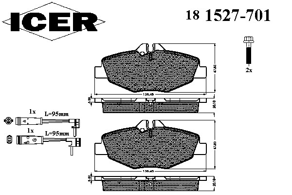 Комплект тормозных колодок дискового тормоза ICER 181527-701