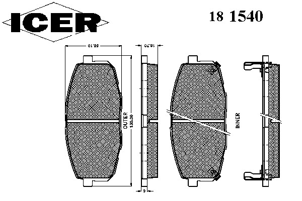Комплект тормозных колодок дискового тормоза ICER 181540