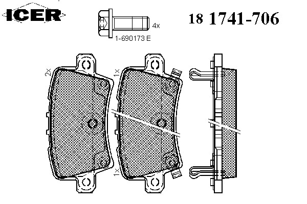 Комплект тормозных колодок дискового тормоза ICER 181741-706