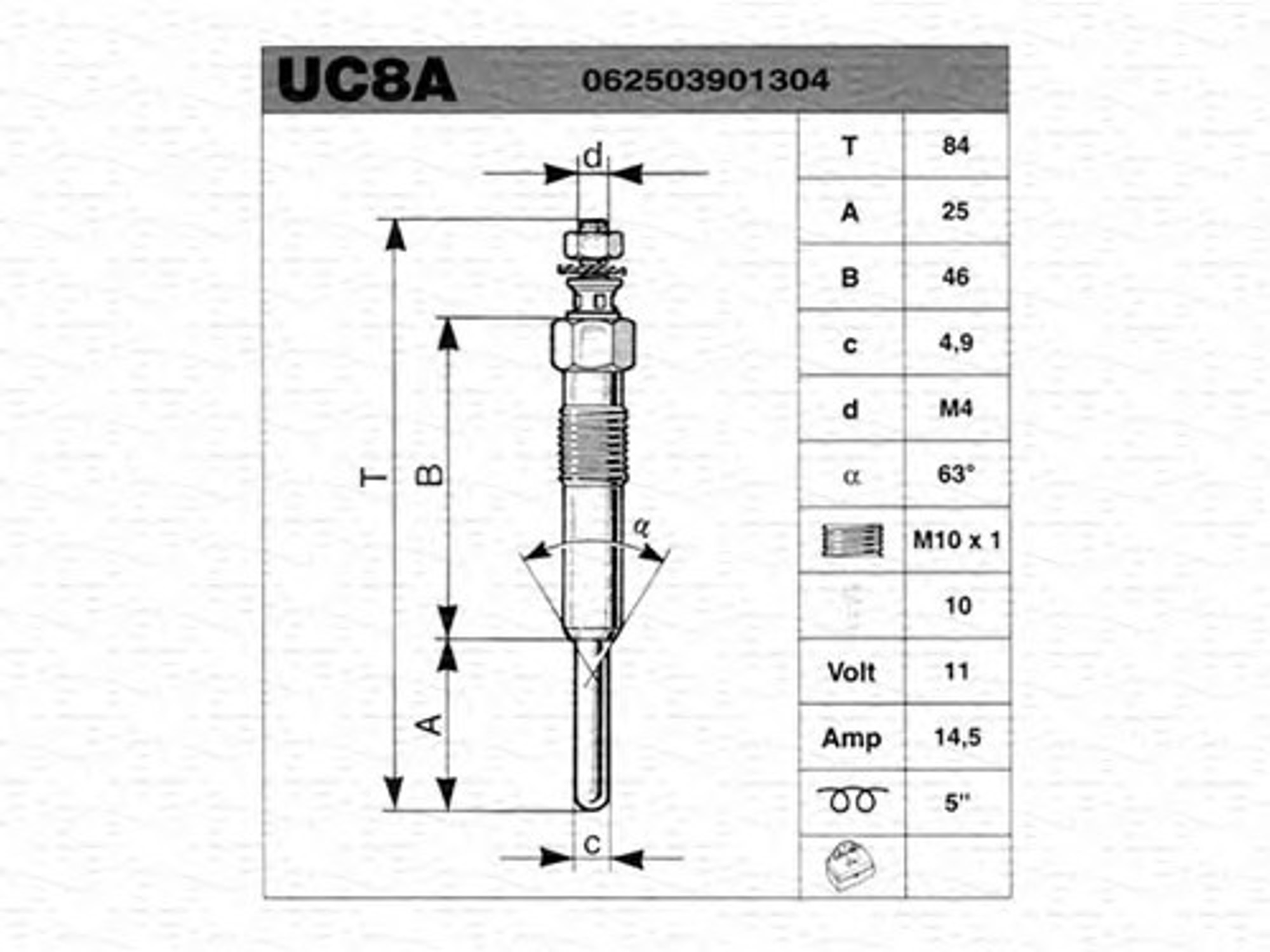 Свеча накаливания MAGNETI MARELLI 062503901304