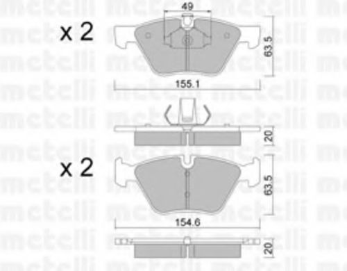 Колодки тормозные дисковые /комплект 4 шт METELLI 22-0557-0