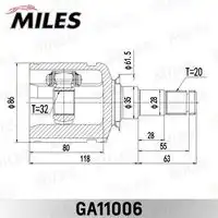 Шрус toyota avensis 97-03 внутр. лев. ga11006 MILES GA11006