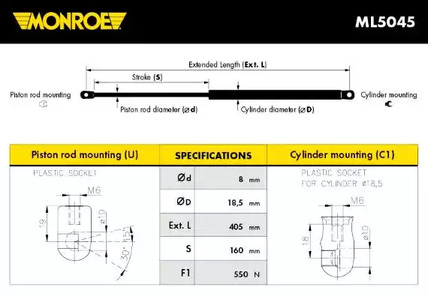 Газовая пружина крышкы багажник maxlift MONROE ML5045