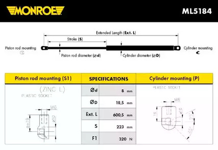 Амортизатор крышки багажника MONROE ML5184