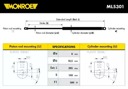 Газовая пружина крышки багажник MONROE ML5301