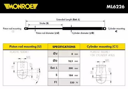 Газовая пружина крышки багажник MONROE ML6226