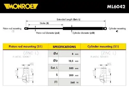 Амортизатор крышки багажника MONROE ML6042