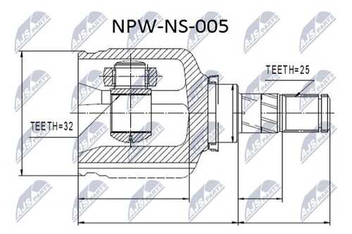 Шрус внутренний nissan primera p11 2.02.0td 96-p11 1.6 00-01 /лев. 32 зубов NTY NPW-NS-005