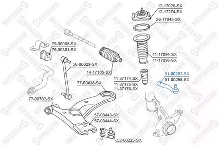 Наконечник поперечной рулевой тяги STELLOX 51-00297-SX