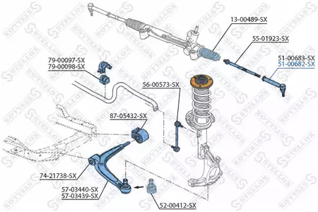 Наконечник поперечной рулевой тяги STELLOX 51-00682-SX