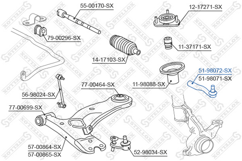 Наконечник поперечной рулевой тяги STELLOX 51-98072-SX