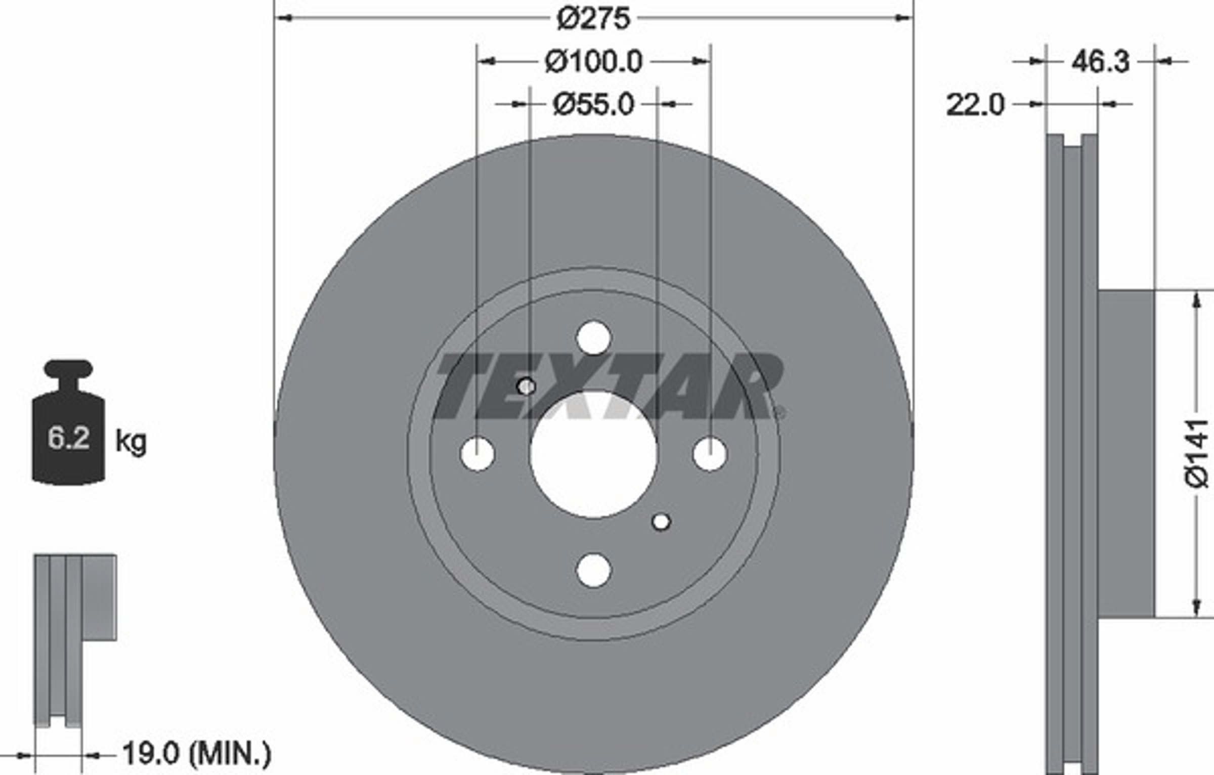 Диск тормозной 275x22 TEXTAR 92156200