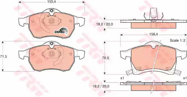 Комплект тормозных колодок дискового тормоз cotec TRW GDB1350
