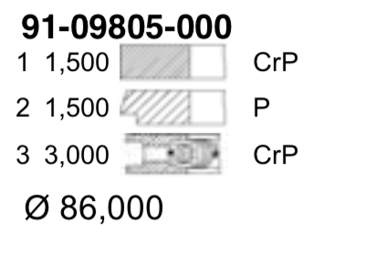 Комплект поршневых колец YENMAK 91-09805-000