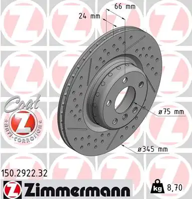 Диск тормозной ZIMMERMANN 150.2922.32