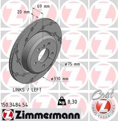 Диск торм bmw 5 f10/f11 зад лев black z 330x20 ZIMMERMANN 150.3484.54