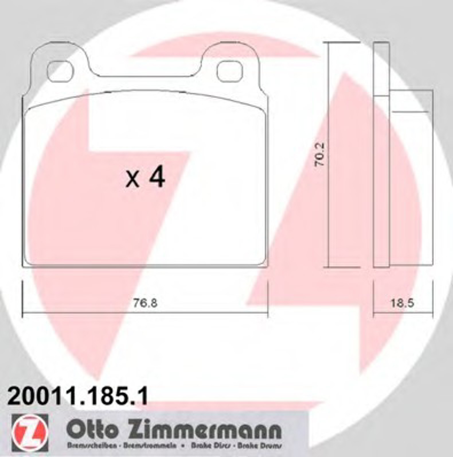 Колодки торм vw t2 72-85 пер ZIMMERMANN 20011.185.1