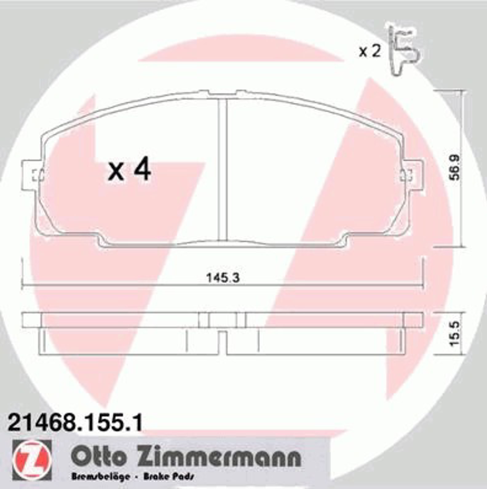 Колодки торм sbb toyota hiace 2.0-2.7/2.4td 4wd 95 ZIMMERMANN 21468.155.1