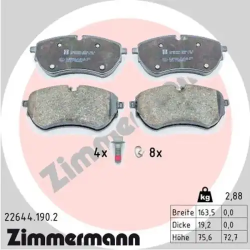 Тормозные колодки дисковые ZIMMERMANN 22644.190.2