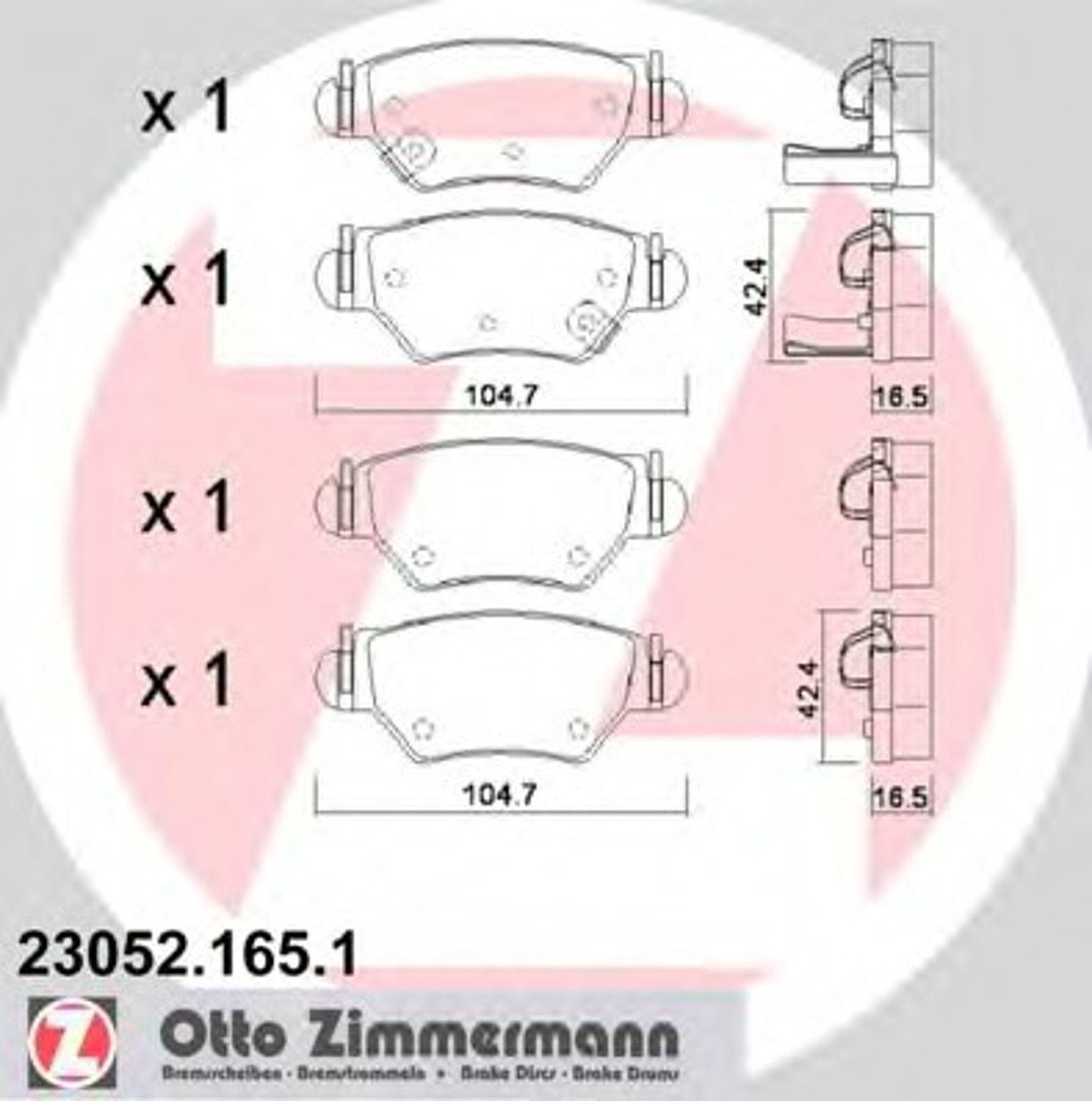 Колодки торм зад. opel astra g/zafira 02/98- ZIMMERMANN 23052.165.1