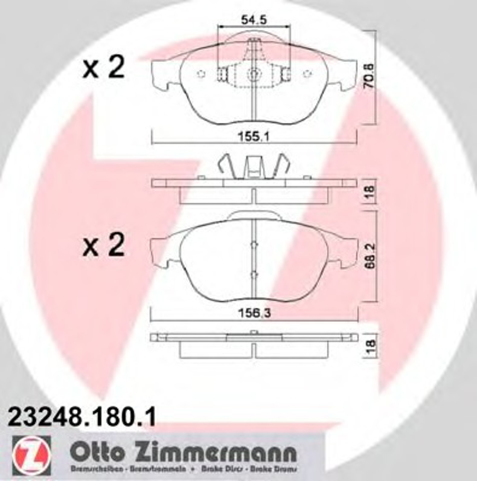 Колодки торм sbb renault laguna/espace/vel satis 01-06 ZIMMERMANN 23248.180.1