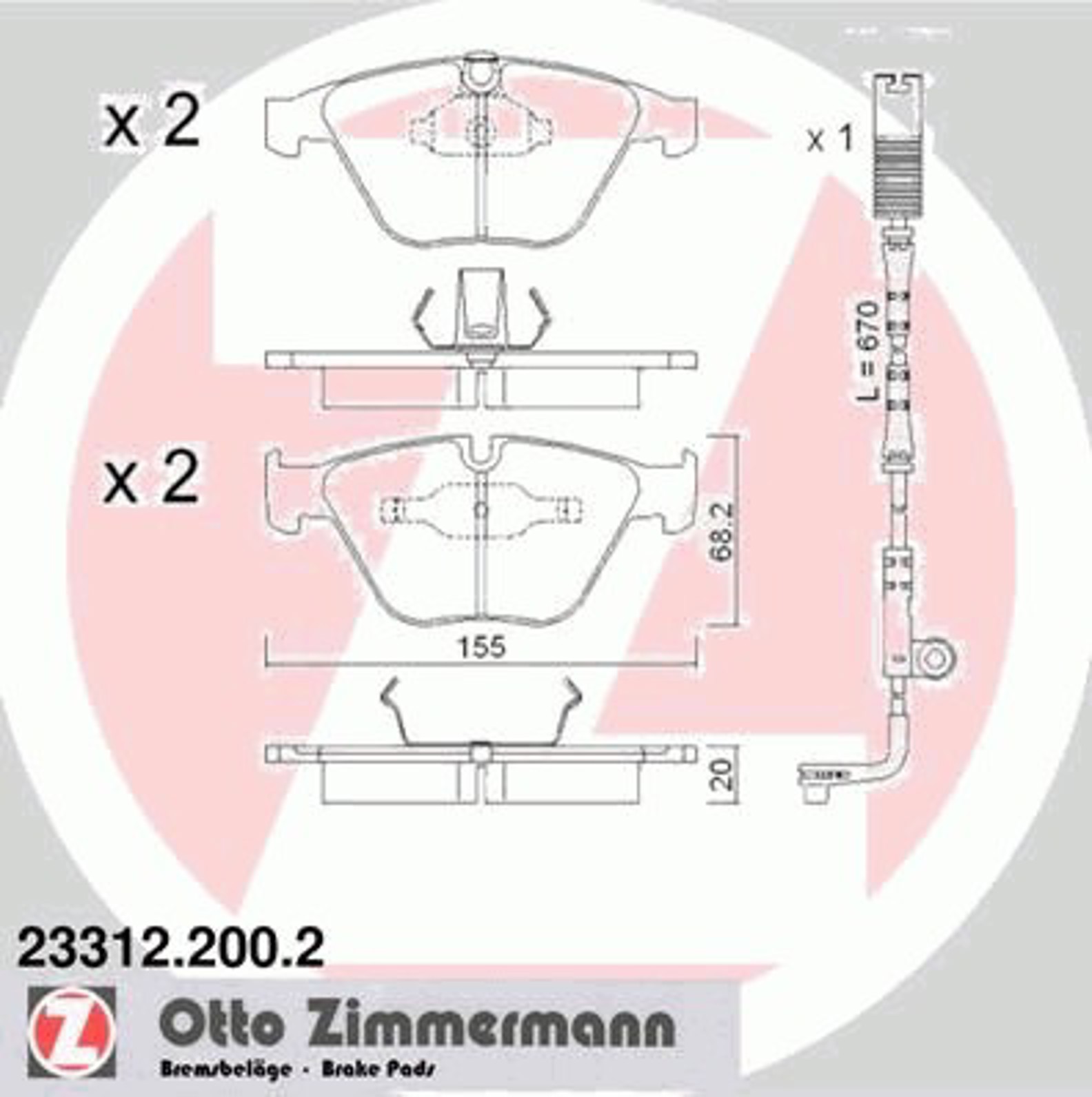 Колодки тормозные дисковые ZIMMERMANN 23312.200.2