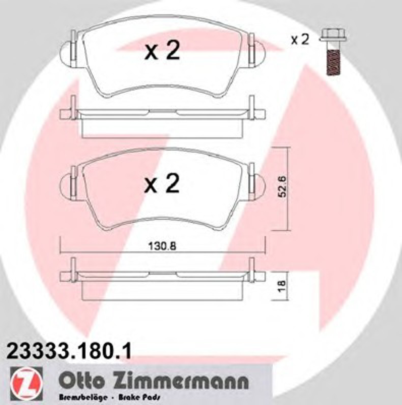 Колодки торм диск. пер. peugeot 206 cc (2d) 00-/206 sw (2e/k) 02-/206 (2a/c) 99- ZIMMERMANN 23333.180.1