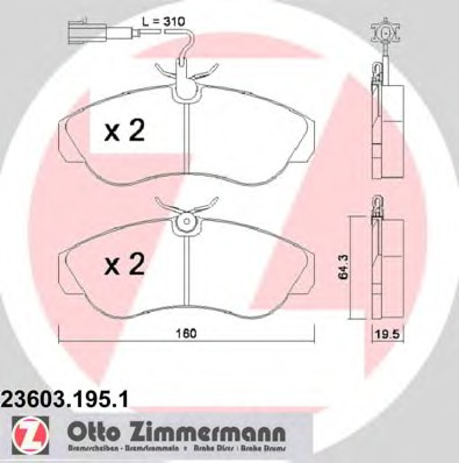 Колодки торм. citroen jumper/fiat ducato/peugeot boxer 1.0/1.4t 94-02 перед. ZIMMERMANN 23603.195.1
