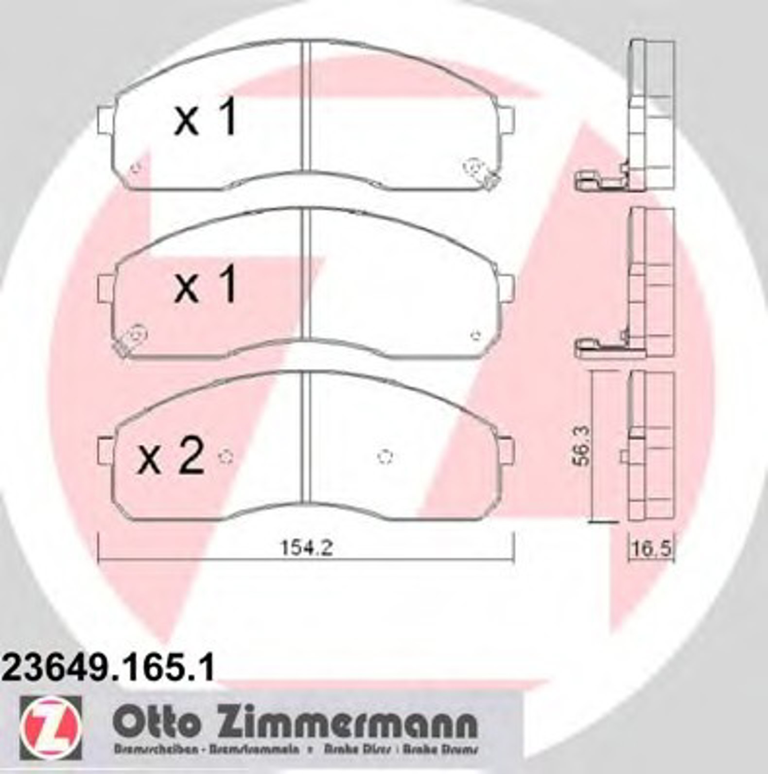 Колодки торм sbb kia pregio/carnival перед. к-кт ZIMMERMANN 23649.165.1