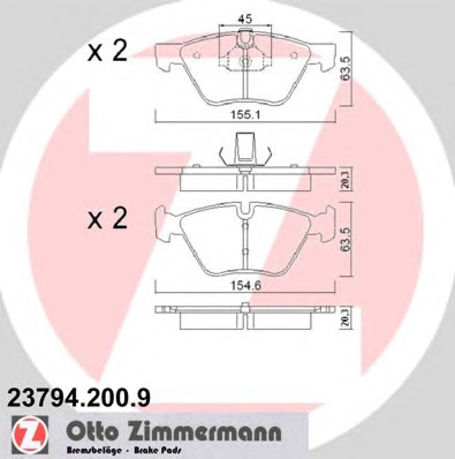 Колодки тормозные дисковые ZIMMERMANN 23794.200.9