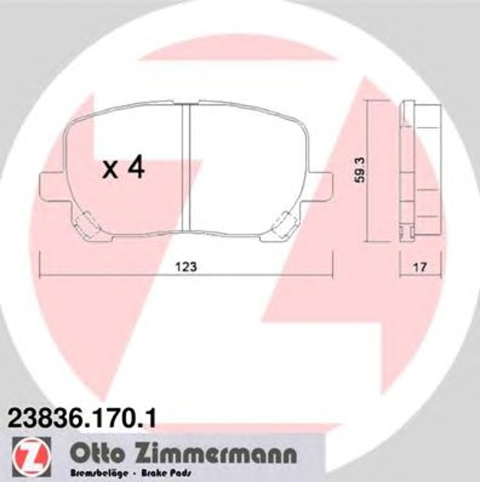 Колодки торм пер. toy avensis verso 2.0 8/01- ZIMMERMANN 23836.170.1