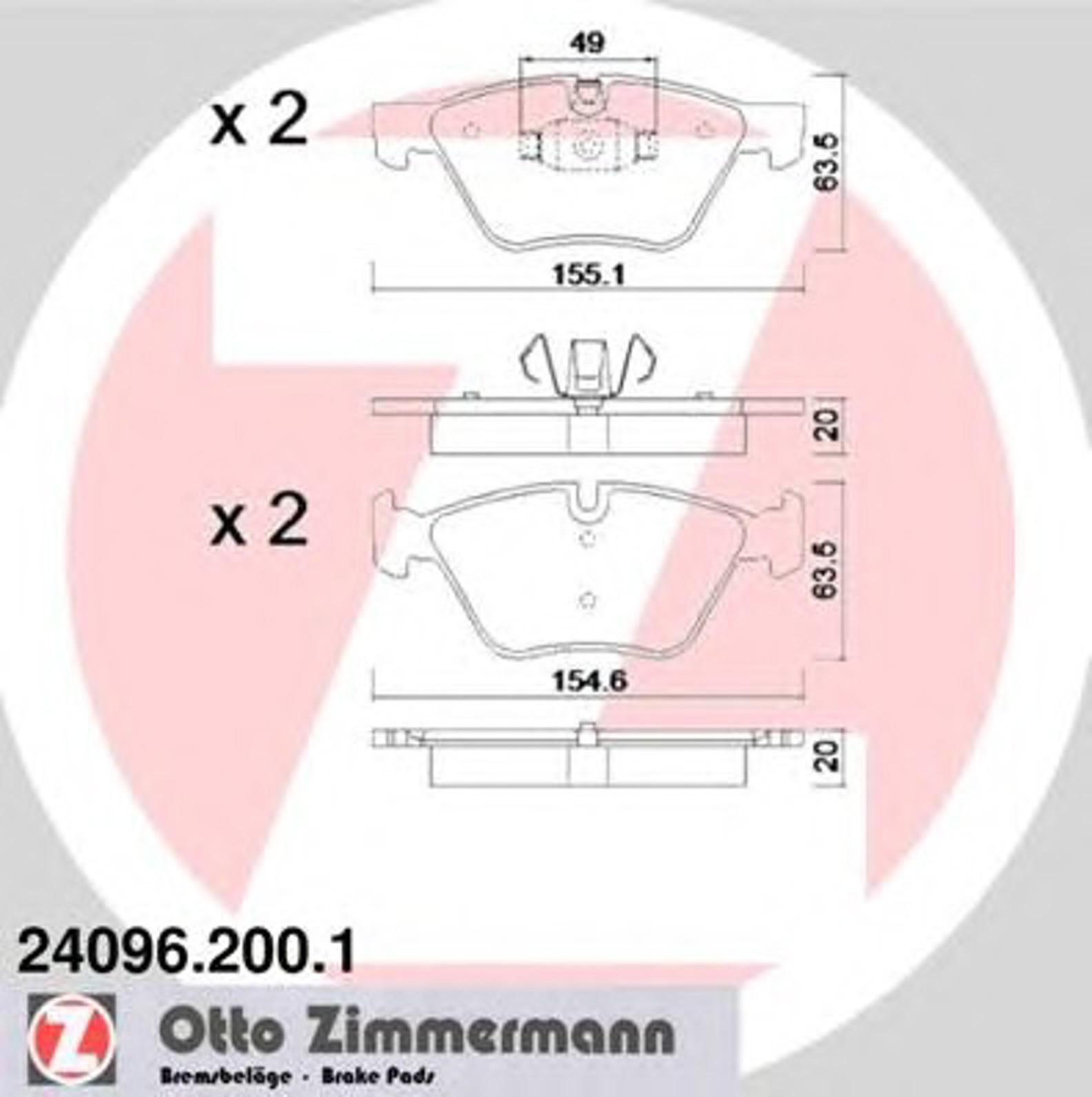 Колодки тормозные дисковые ZIMMERMANN 24096.200.1