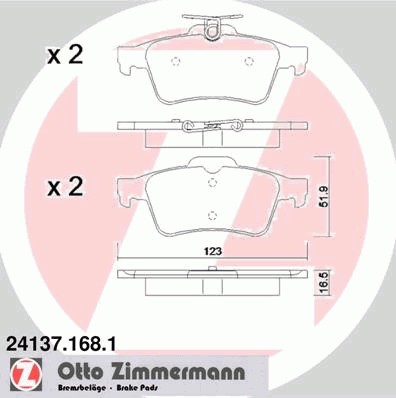 Колодки тормозные дисковые ZIMMERMANN 24137.168.1