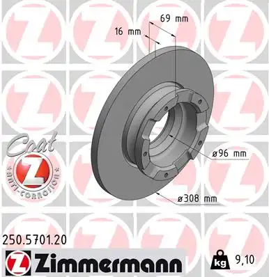 250.5701.20 диск тормозной задн. 308x16/69-5x160 ZIMMERMANN 250.5701.20