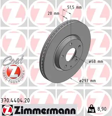 Диск торм mazda 6 2.5 18- пер вент 297x28 (цо 68) ZIMMERMANN 370.4404.20
