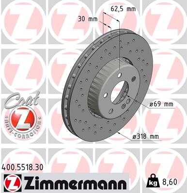 Диск тоpм c-class (w205 a205 c205 s205) 14- пер вент 5+1 отв 318x30 formula s ZIMMERMANN 400.5518.30