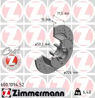 Тормозные диски ZIMMERMANN 600.1094.52