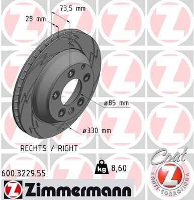 Диск торм vag/prs зад прав black z 330x28 (цо 85) ZIMMERMANN 600.3229.55
